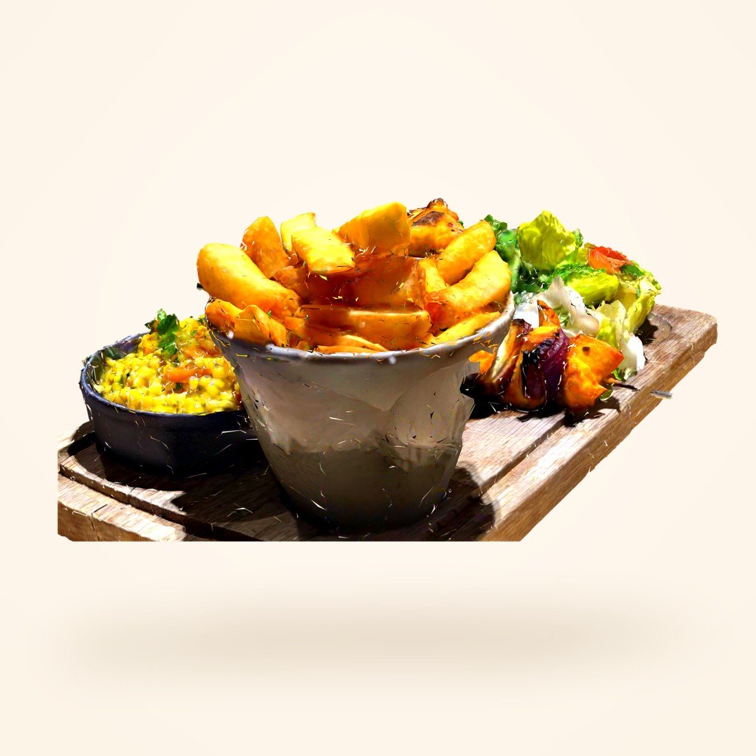 The guest menu showing a seekh kebab in 3D